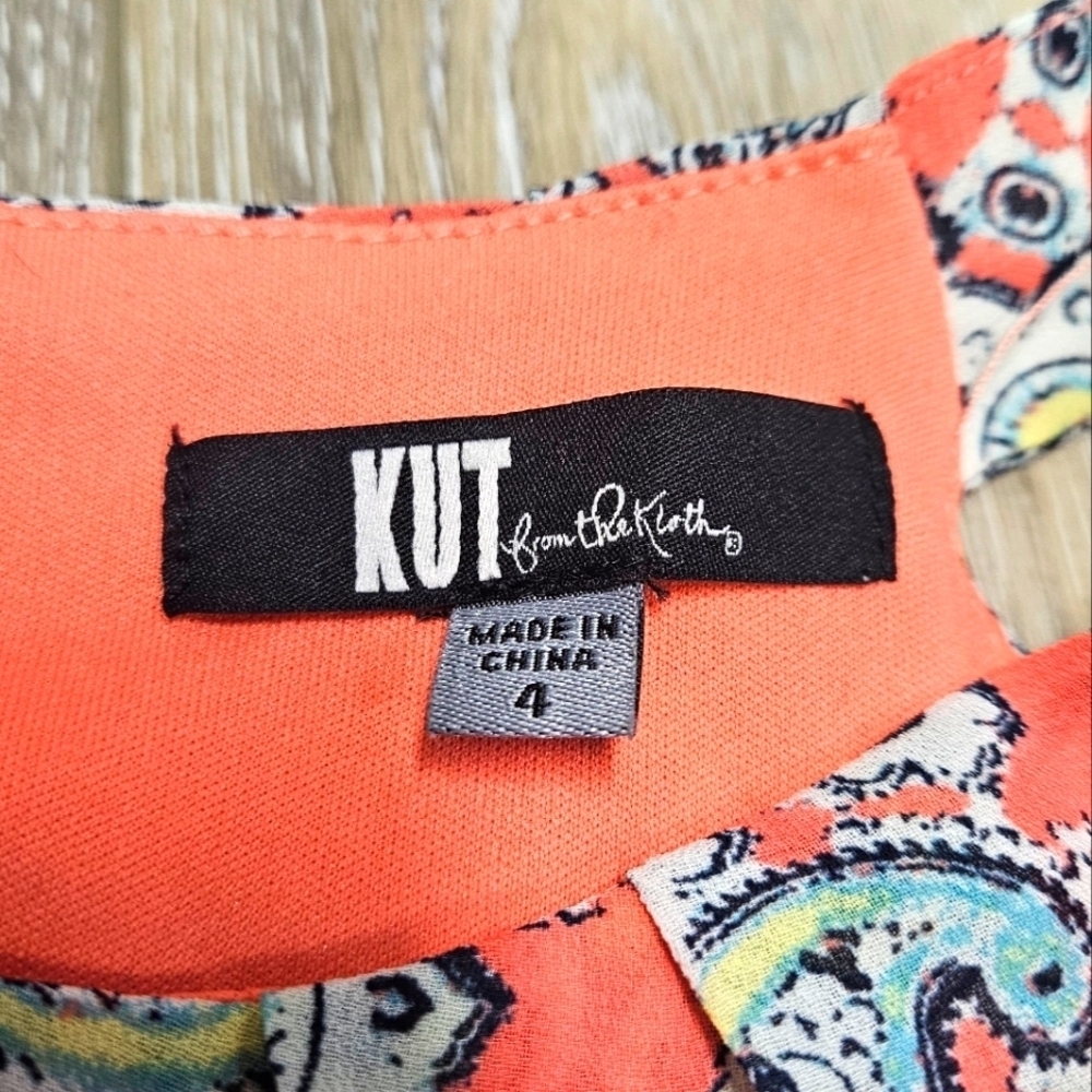 Kut From The Kloth Paisley Sundress Handkerchief Hem Fit & Flare Women's 4 Coral - Picture 4 of 8